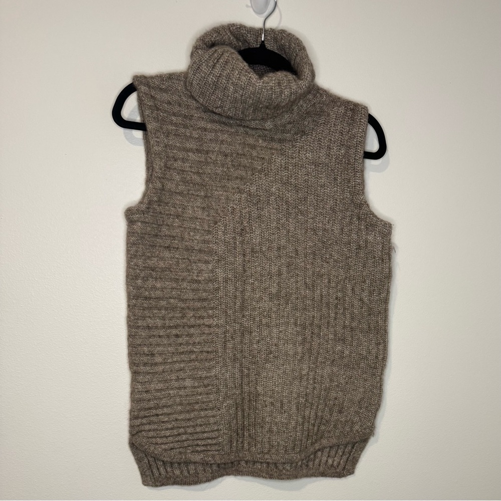 Theory Mohair Yak Merino Wool Sleeveless Turtleneck Sweater Vest S Neutral Taup